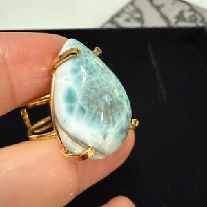 Natural Larimar Ring gold overlay - adjustable